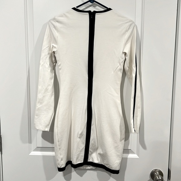 Bebe Long Sleeve Mini Dress - Size XS (White with Black Piping) - Picture 7 of 8